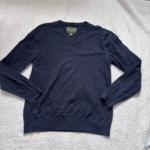 Eddie Bauer Men's Deep Blue V-Neck cotton cashmere blend Sweater